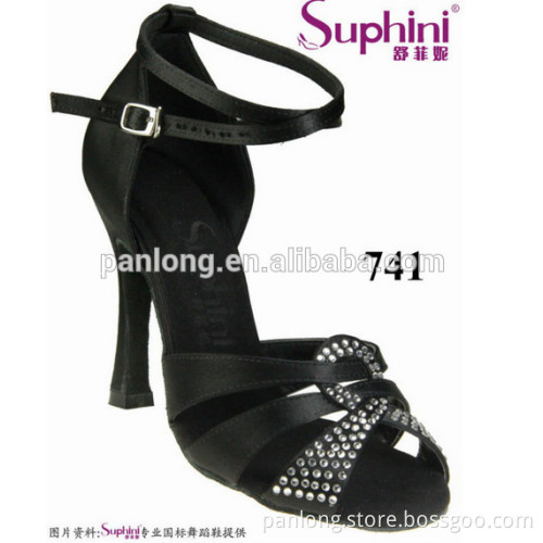 wide and ankle strap crystal stone satin middle heel comfortable and fashionable ladies latin salsa dance shoes
